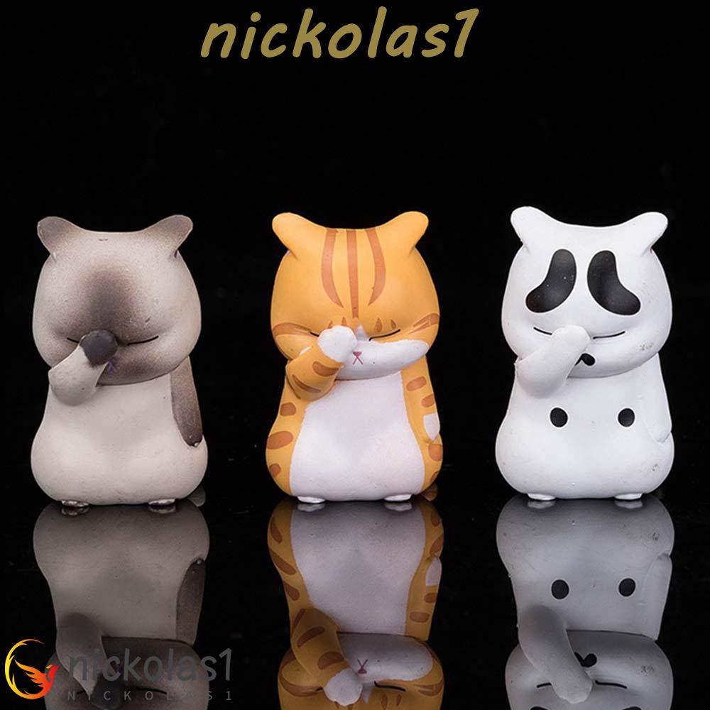 Nickolas1 Miniatur DIY Kucing Anime Mainan Lucu Dekorasi Rumah Patung Kartun