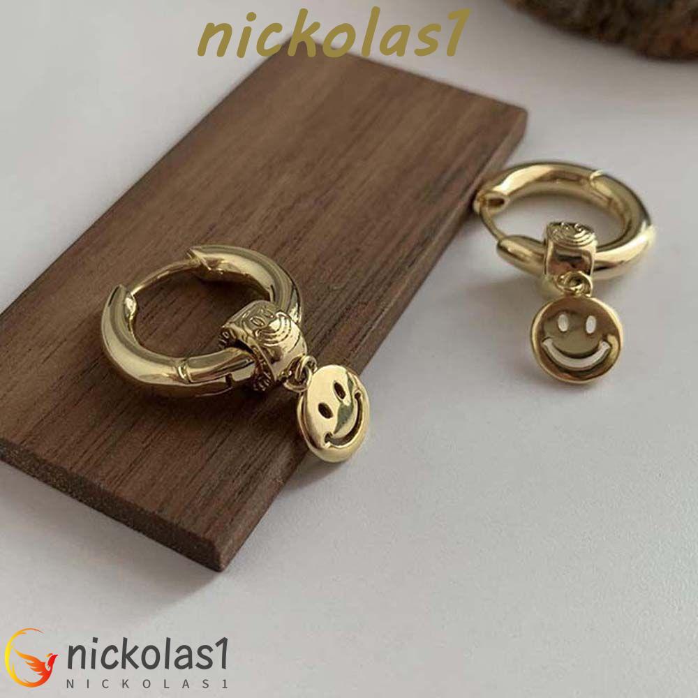 Nickolas1 Smiley Hoop Earrings French Lucu Beruntung Lingkaran Smiley Liontin Fashion Perhiasan Alloy Gaya Korea Wanita Ear Studs