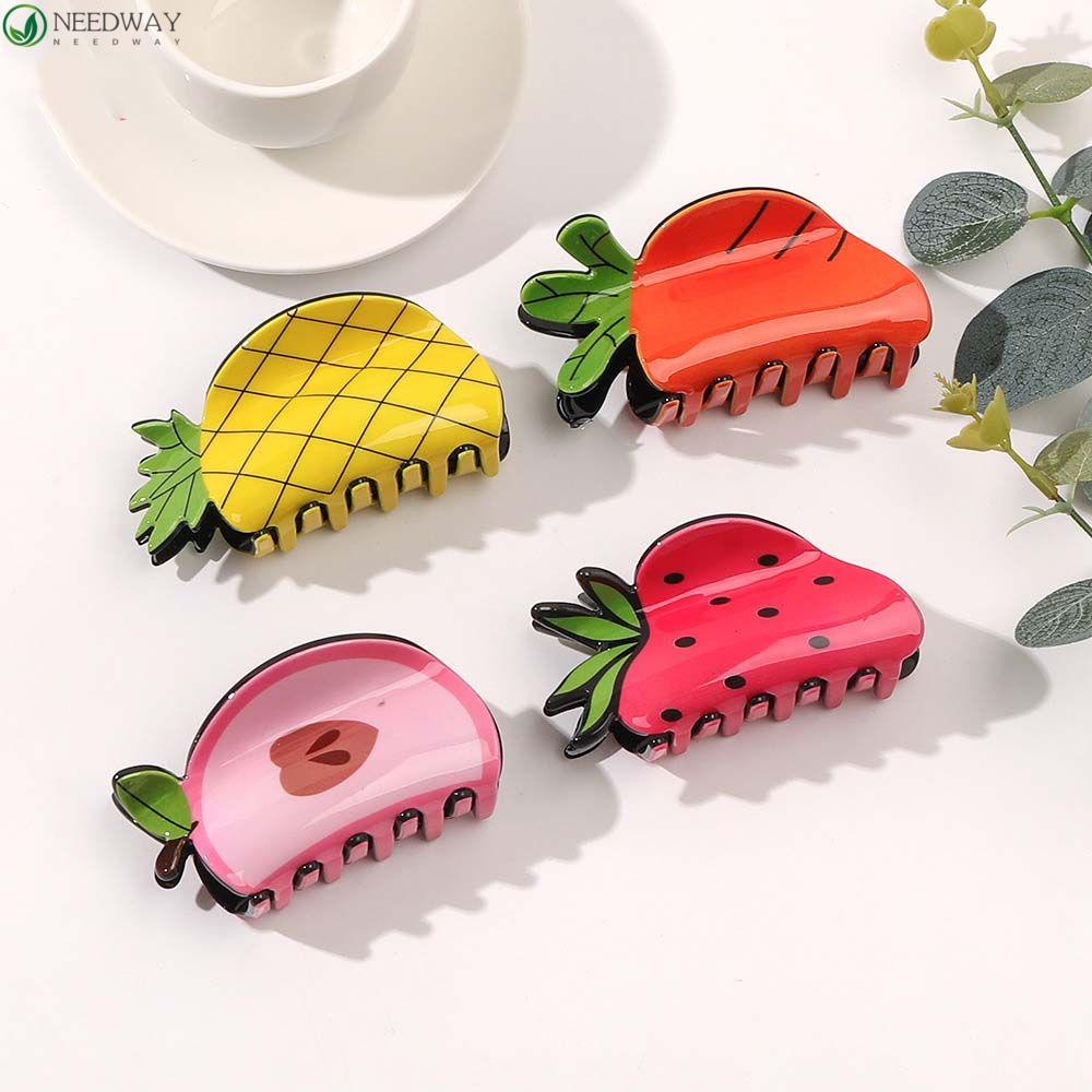 Needway Fruit Hair Claw Sweet Simple Watermelon Strawberry Summer Geometric Hair Claw Aksesoris Rambut Wanita