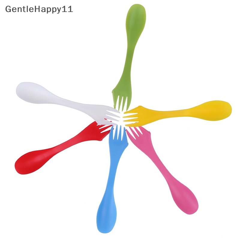 Gentlehappy 1pc 3in1 Sendok Garpu Cutter Travel Camping Hiking Piknik Peralatan Plastik Spork id