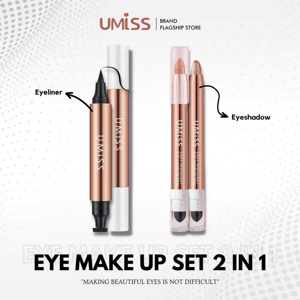 uMiSS EYE MAKE UP SET Eyeliner stamp waterproof+Eyeshadow pen pearlescen bisa cod original