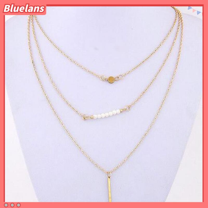 [BLS] Kalung Mutiara Tiga Lapis Dengan Payet Aksesoris Rantai Tulang pin Pendek