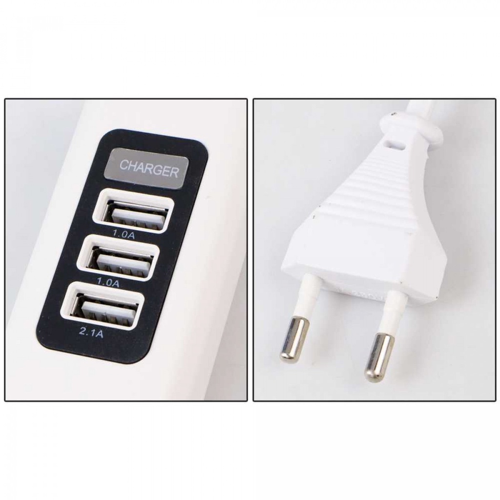 Colokan Stop Kontak Kabel USB Charger Hub 3 Port 5V 2A EU Plug