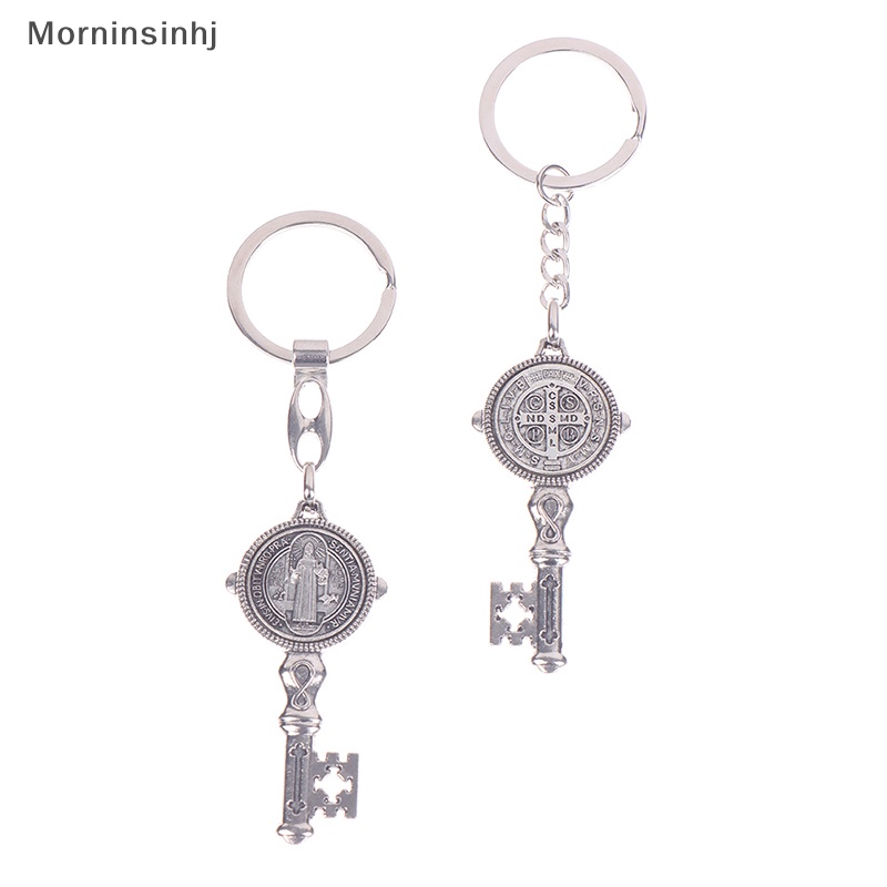 Mornin 1Pc Bentuk Kunci Saint Benedict Metal Keychain Pendant Liontin Katolik id