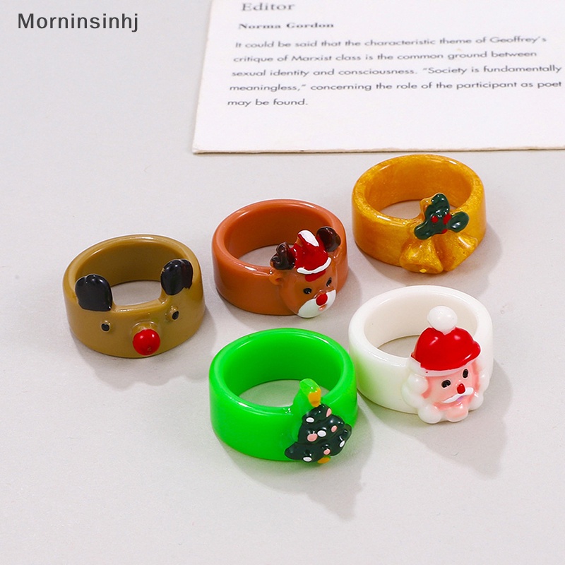 Mornin Santa Elk Snowman Xmas Tree Natal Resin Cincin Lucu Kartun Geometris Bulat Cincin Xmas Perhiasan Hadiah id