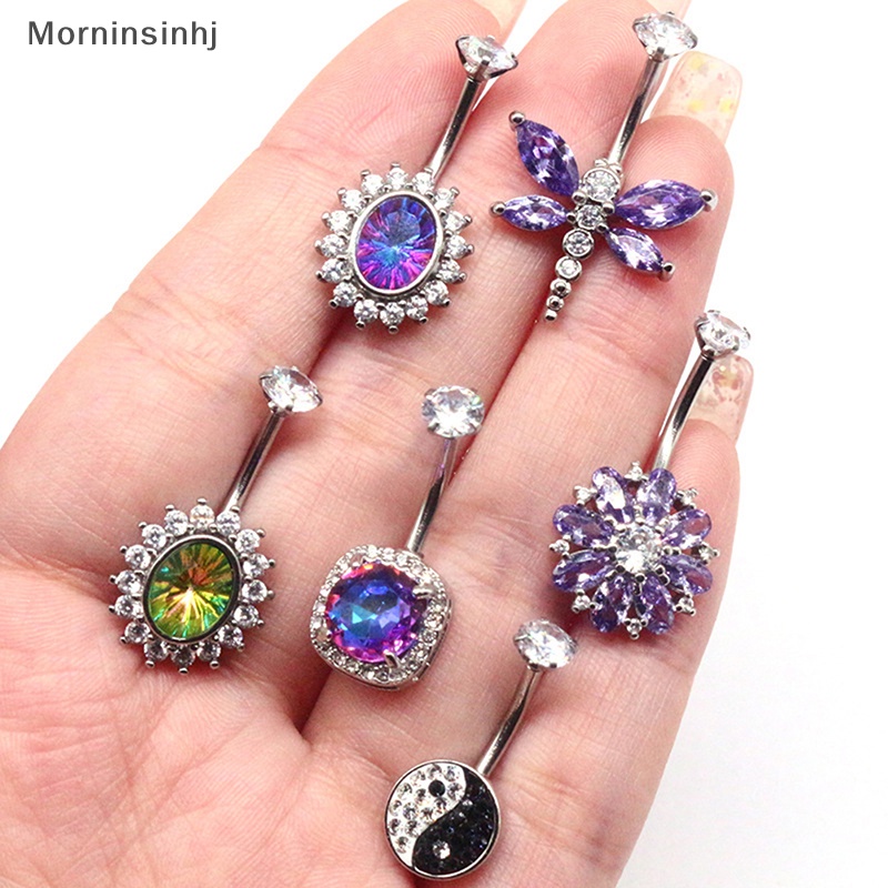 Mornin Capung Lotus Tetesan Air Delapan Trigram Kristal Pusar Cincin Benang Tusukan Pusar Cincin Tubuh Studs Perhiasan id