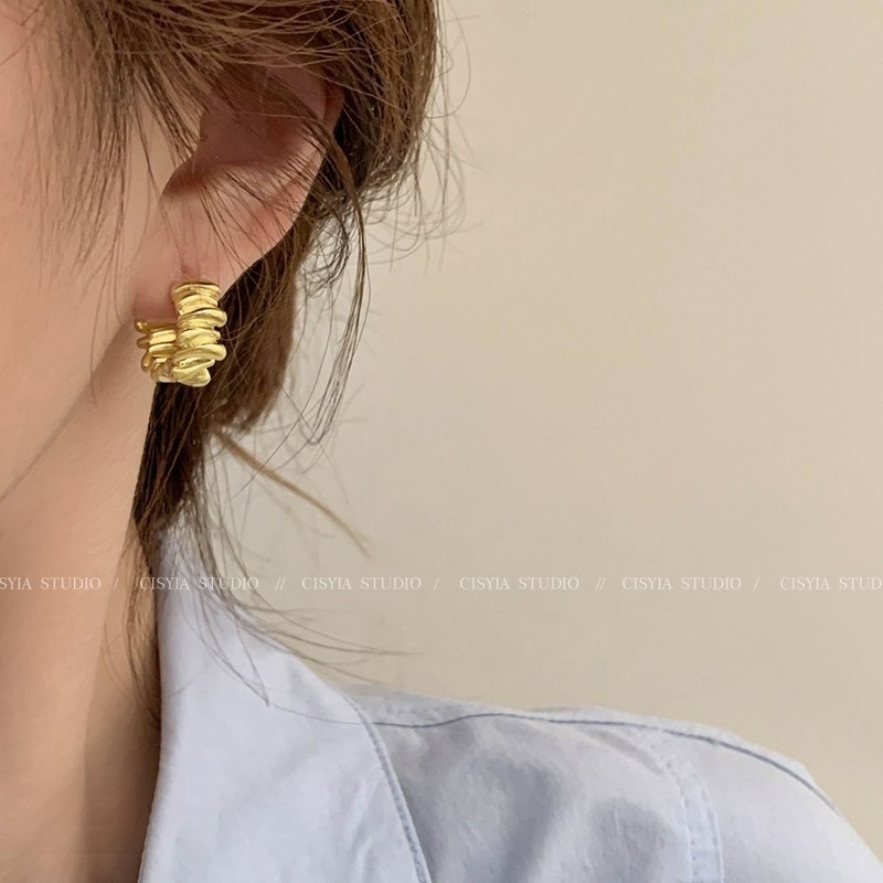 Anting Logam Tidak Teratur Mewah Niche Ear Studs Ear Buckle Perhiasan Aksesori Telinga