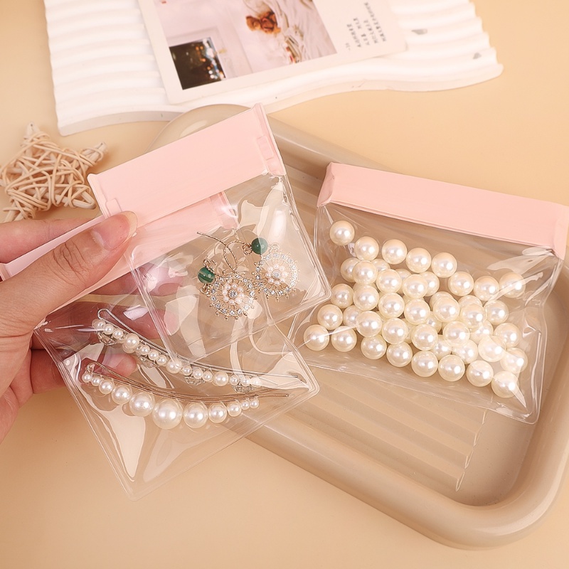 Eva Transparan Anti-Oksidasi Sealing Bag/ Pink Minimalist Jewelry Storage Nag/ Tas Perlindungan Tahan Air Debu