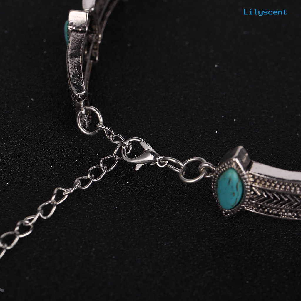 [LS]Turquoise Gaya Vintage Choker Kerah Alloy Bohemian Adjustable Wanita Kerah Kalung Perhiasan Hadiah