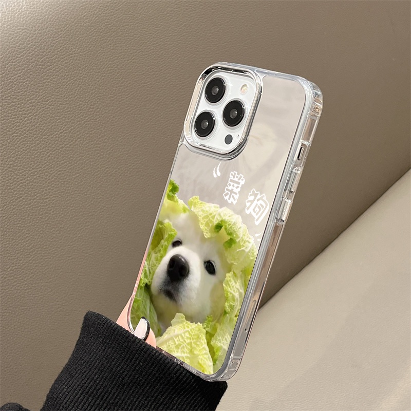 IPHONE Casing Ponsel Cermin Anjing Sayuran Kompatibel Untuk Iphone11 12 13 14 12Pro 13Pro 14Pro Pro Max XR X XS Max Electroplating Tombol Perlindungan Mirror Cover