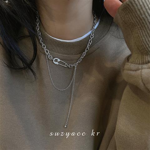 Korea Pin Rantai Rumbai Double Layer Temperamen Kalung Gaya Baru Trendi Perempuan Niche Desain Rantai Klavikula