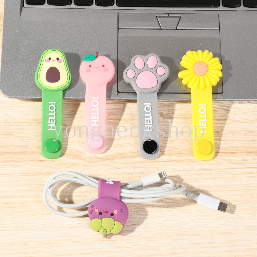 Lucu Kartun Earphone Kabel Data Organizer Pelindung Kabel Kabel Kawat Data Line Winder Charging Cable Manager Wire Ties Straps Fixer