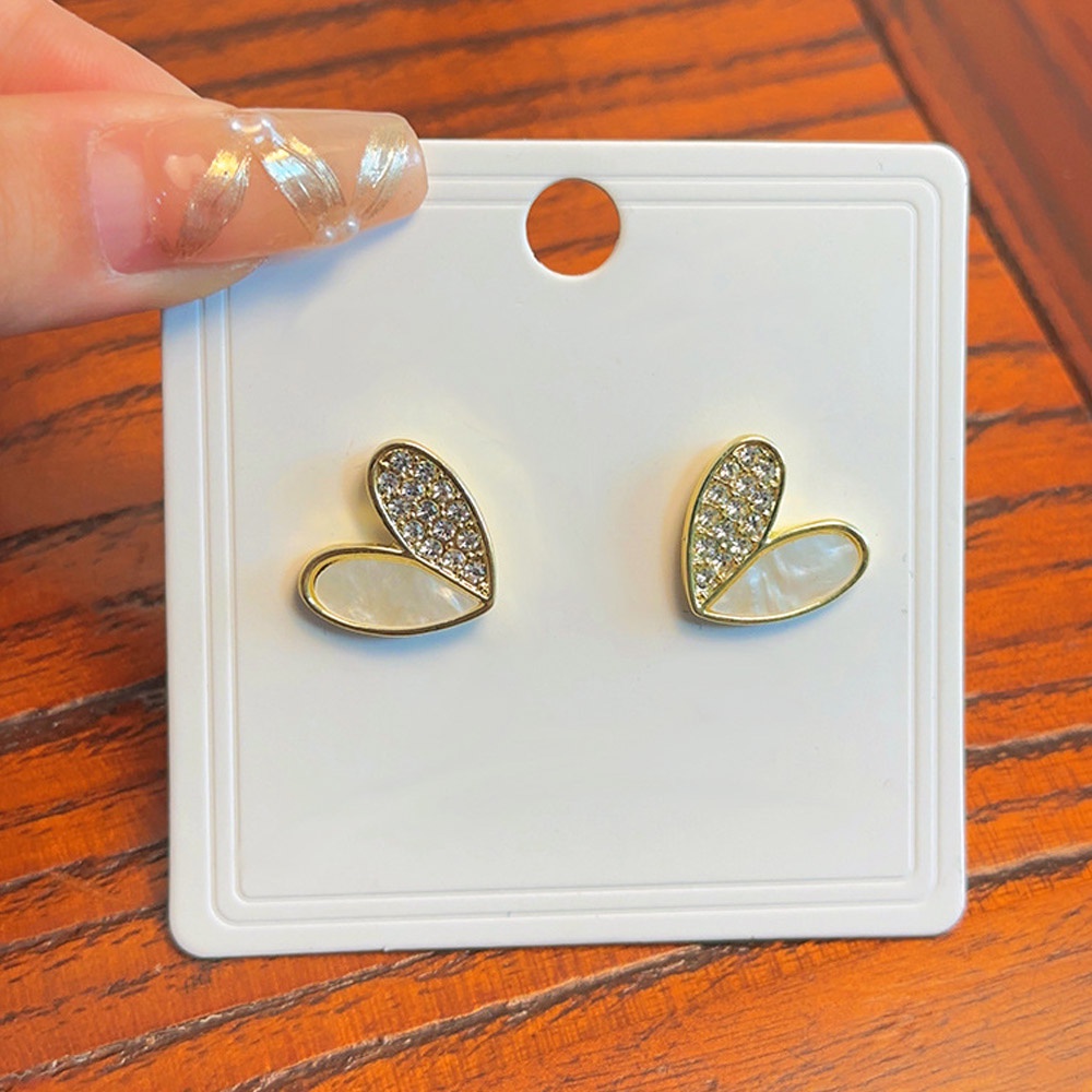 Anting Tusuk Hati Enamel Putih Simple Untuk Wanita Perhiasan Geometris Hadiah Pesta