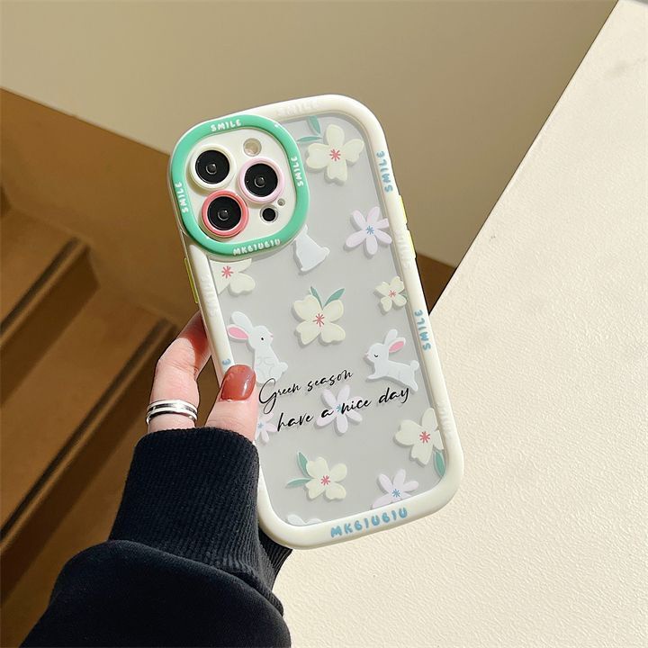 IPHONE Casing Ponsel Desain Kelinci Cream Puff Bunga Putih Lucu Kompatibel Dengan Iphone12 13 14 11 Pro Max Nnbg
