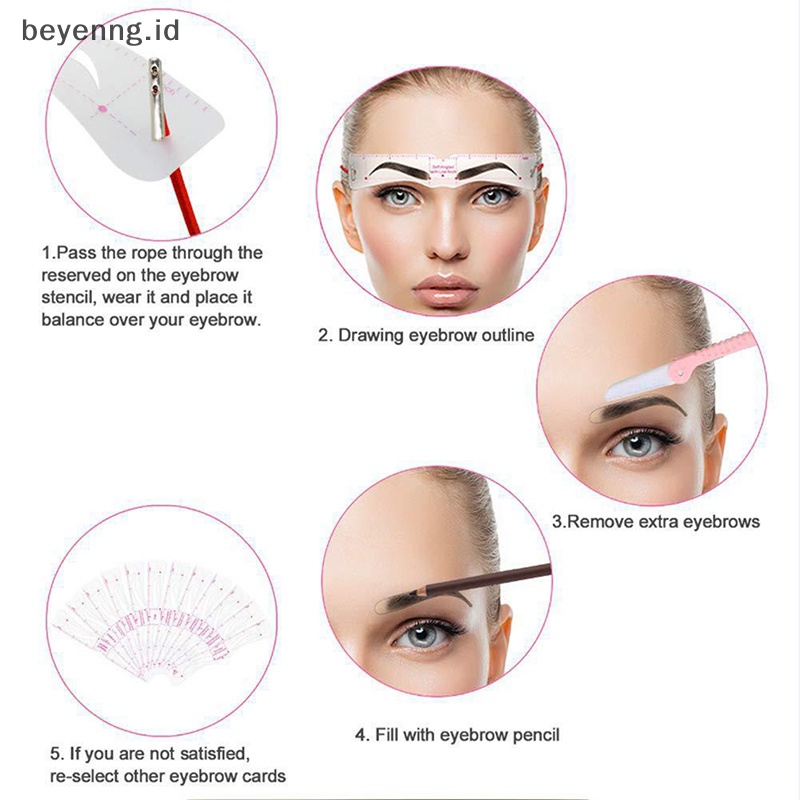 Beyen 12pcs Reusable Eye Brow Drawing Guide Set Stensil Alis Makeup Card Kit ID