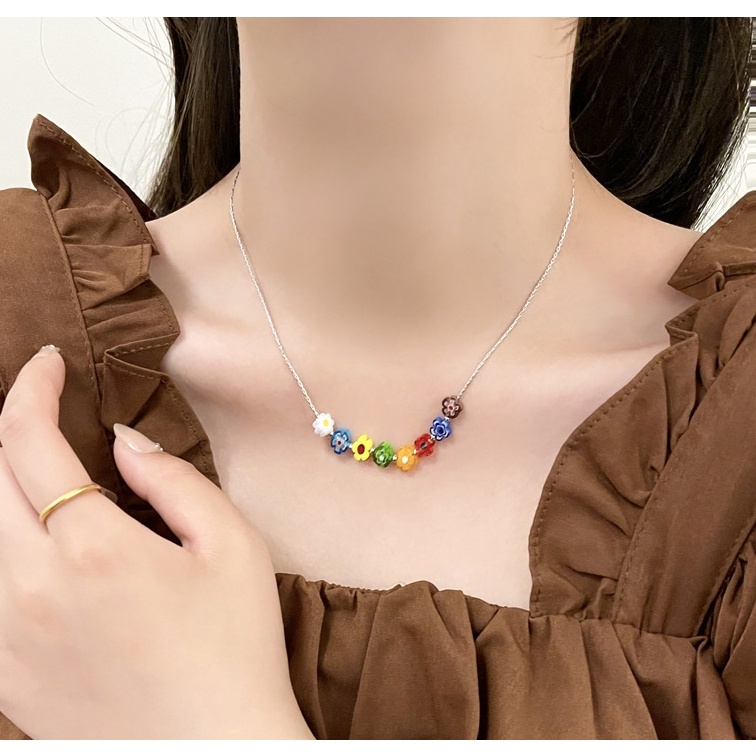 [Fitur] Korea Fashion Temperamen Rantai Tulang Selangka/Perempuan Musim Panas Manis Warna-Warni Mengkilap Manik-Manik Bunga Kalung/Bunga Kecil Aksesoris Perhiasan/