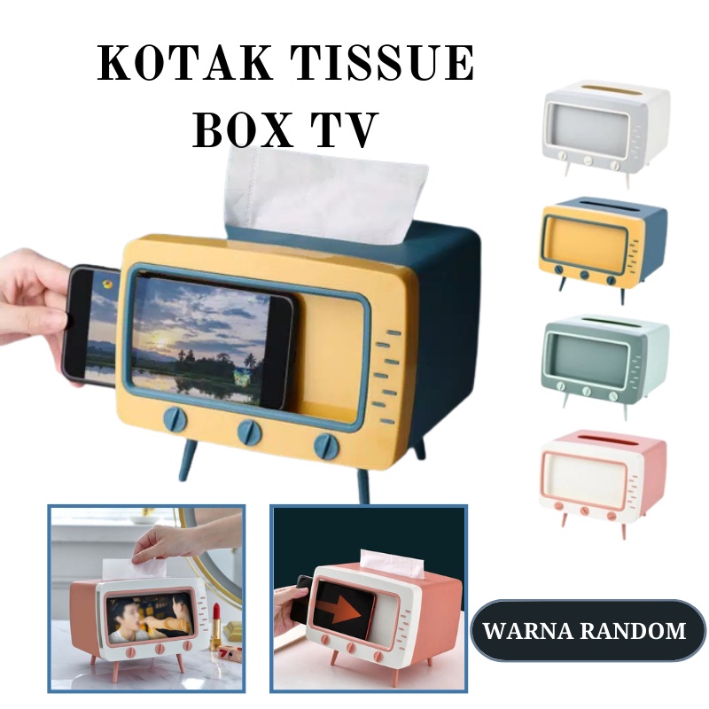 [GOS] B310 - Kotak Tissue Box Organizer Bentuk TV Tempat Tisu + Stand Phone Holder / Home Office Décor