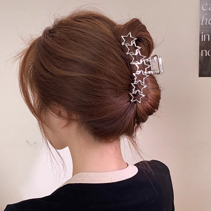 Yeezii Fashion Silver Hollow Pentagram Hair Clip jepit rambut hati sederhana untuk aksesoris rambut wanita