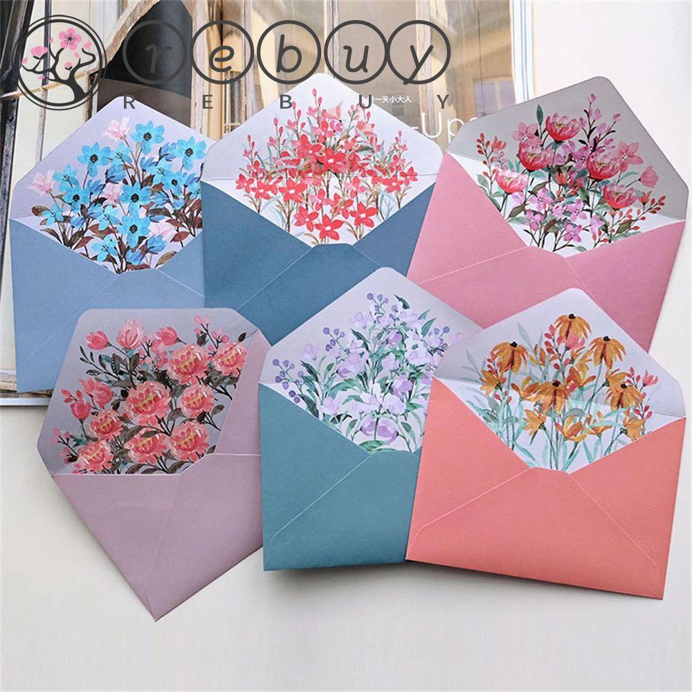 REBUY Flowers Amplop Kantor Lovely Letter Pad Gift Undangan Kertas Tulisan Pesta Ulang Tahun