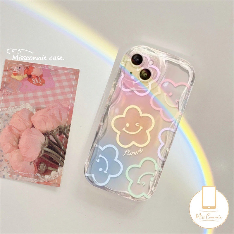 Untuk Redmi A2 10C A1 9 9A 9T 10 10A 9C NFC POCO M3 Redmi Note10 8 9 11 10s 11s 12 10 Pro Max Warna-Warni Graffiti Kartun Smiley Fresh Flowers Holder Bracket 3D Bergelombang Tepi Melengkung Case