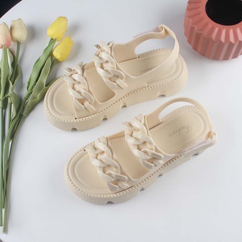 SHOEGALLERY TG1749 Sandal Wedges Fashion Jelly Wanita Import Tali Rantai Dua/Sandal Gunung Jelly Kekinian