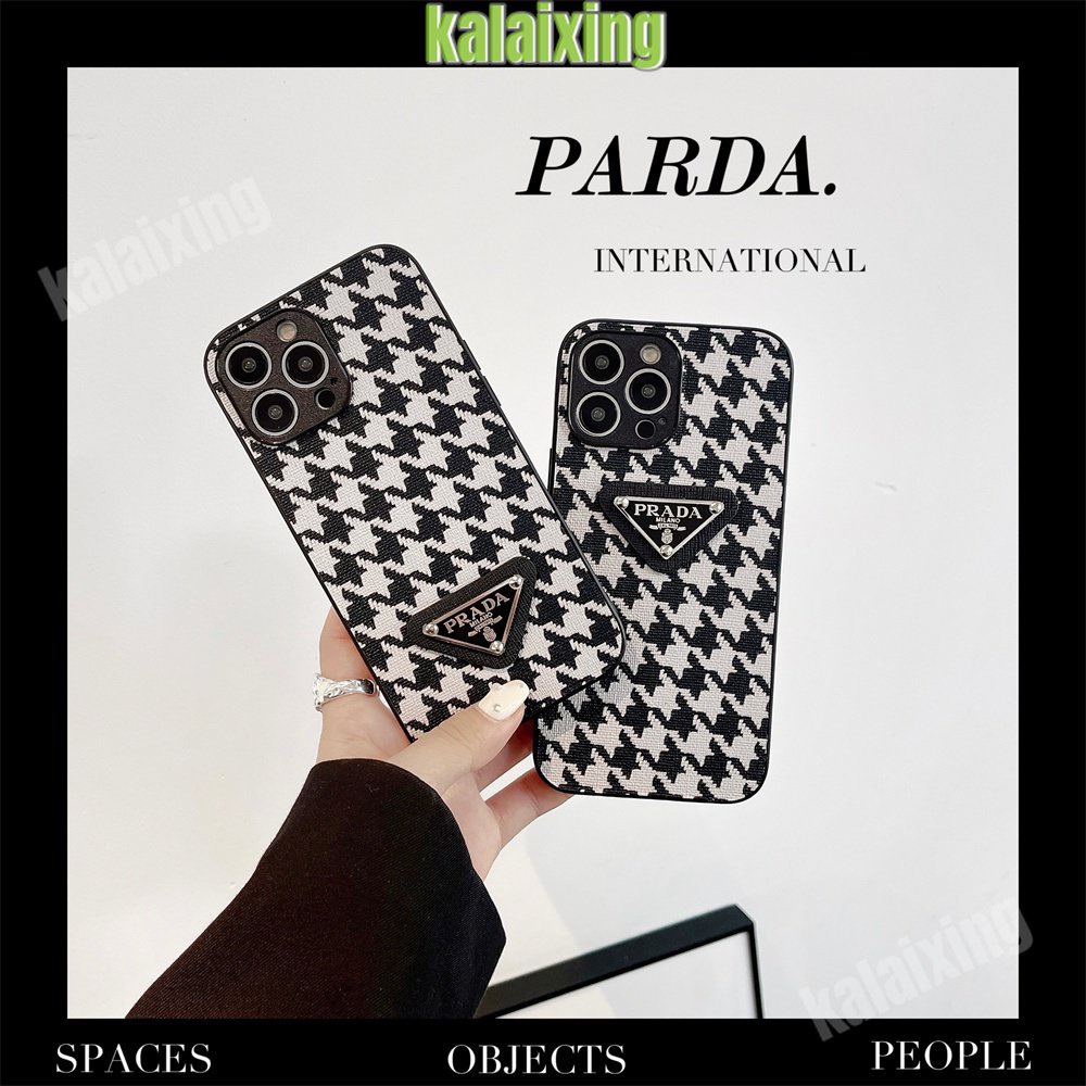 IPHONE Casing Prada 3D Bahan Kulit Untuk Iphone14 13 Pro Max12 11 Pro Max Xs Max XR 7/8 Plus 6 /6s Soft Case Printing Motif Houndstooth