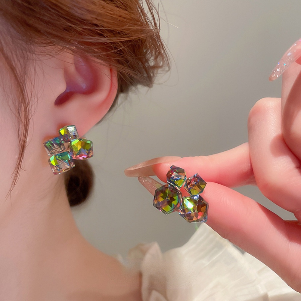 Deartiara Colorful Sugar Glass Crystal Solid Geometri Anting Ringan Mewah Premium Anting Giwang