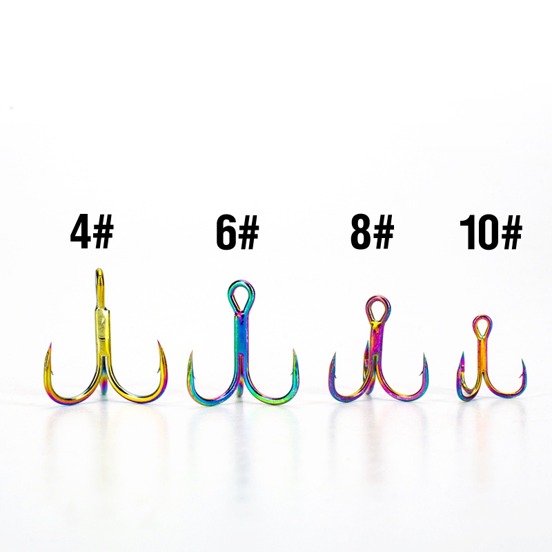 10pcs Kait Pancing Anti Karat Treble Hook Baja Karbon Tinggi Warna-Warni Kuat Treble Hooks Jangkar Berduri Untuk Air Tawar Air Asin Ukuran4# 6# 8# 10#