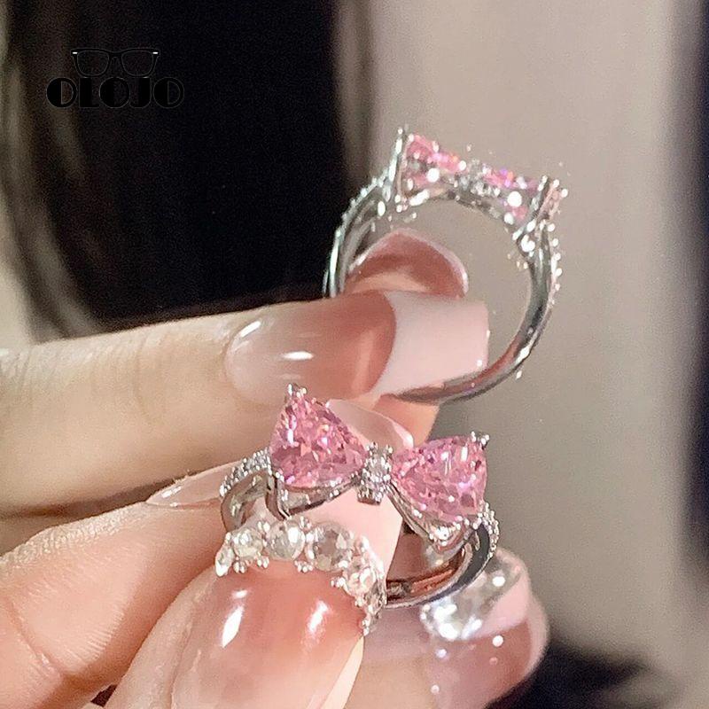 【COD】Elegan Cincin Zirkon Merah Muda Untuk Wanita Perak Untuk Wanita Kupu-Kupu Rings Aksesoris Perhiasan