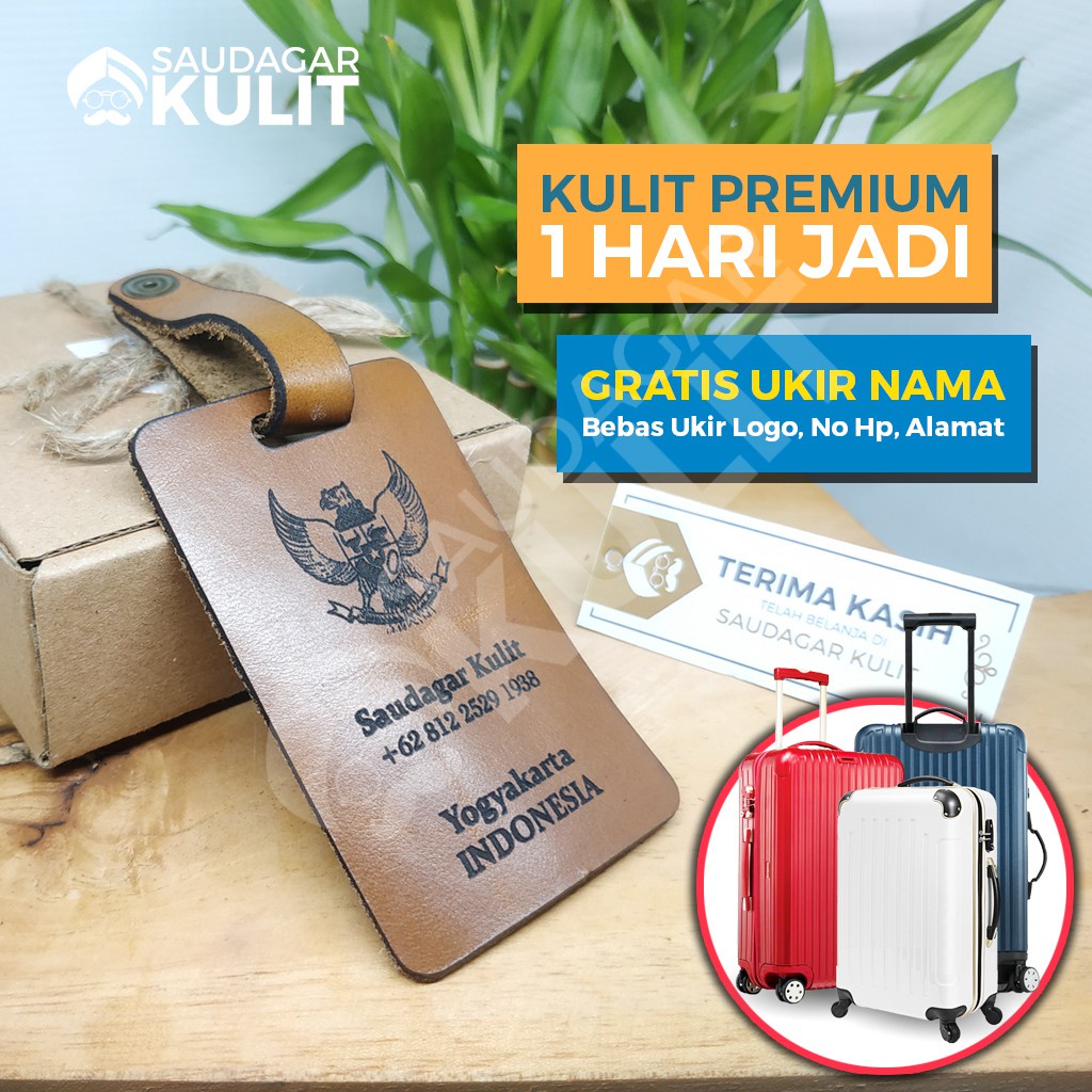 KOPER TAG KULIT ASLI PENANDA BAGASI PENANDA TAS TRAVEL LUGGAGE GRAFIR NAMA