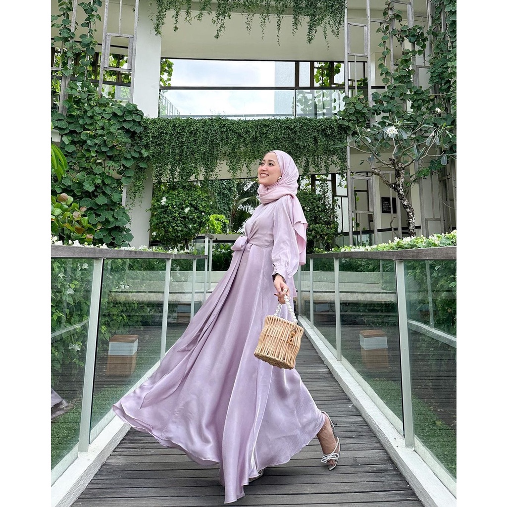 Delvy Dress Muslim Gamis Shimmer Modern Kekinian Polos Basic All Size Fit To XL Besar Gaun Pesta Kondangan