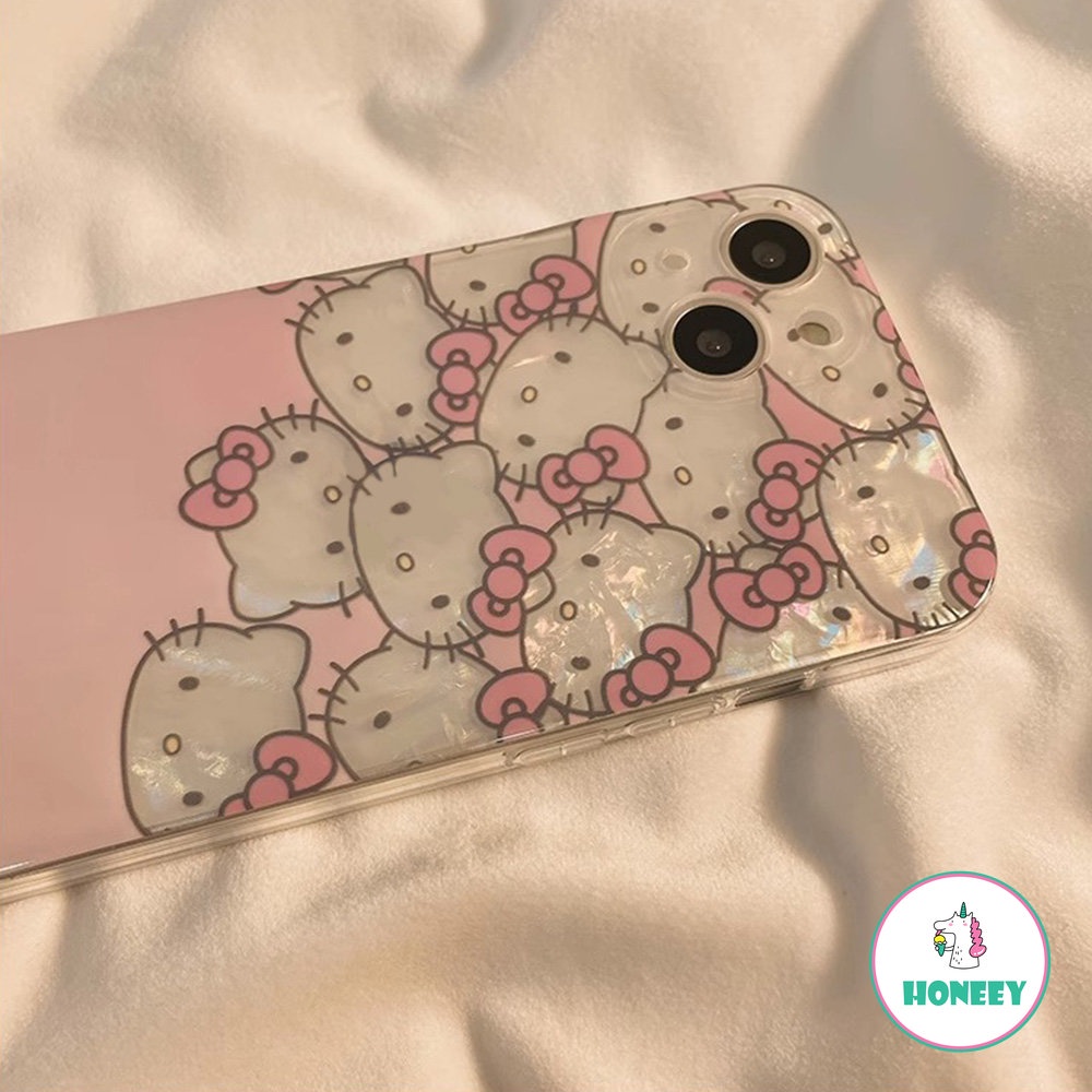 Japan Glitter Shell Pattern HelloKitty Phone Case Compatible for iPhone 14 13 12 11 Pro Max XR X XS MAX 7Plus 8Plus Case Pattern Anti-Drop Cover