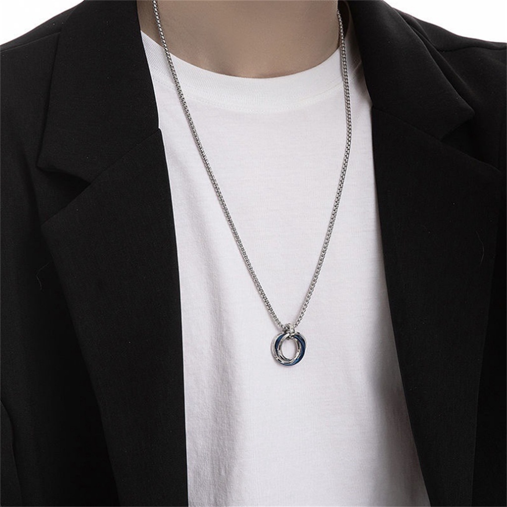 1 Pc Punk Tiga Cincin Liontin Kalung Untuk Wanita Pria Alloy Hip Hop Kalung Perhiasan Aksesoris