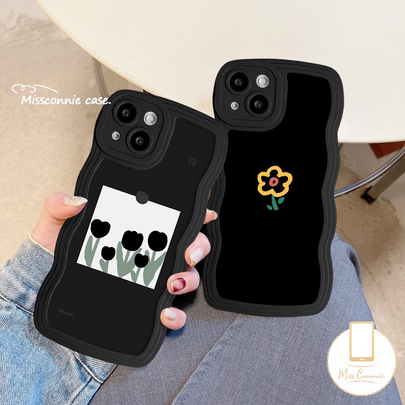 Casing Pinggiran Bergelombang Bunga Tulip Vintage Untuk Vivo Y36 Y02T Y16 Y11 Y12i Y93 Y91C Y12s Y17 Y22 Y50 Y02s Y91 Y21s Y20 Y12 Y02 Y35 V25E Y15 V20 V21 Y21 Y22s Simple Floral Edge Soft Cover