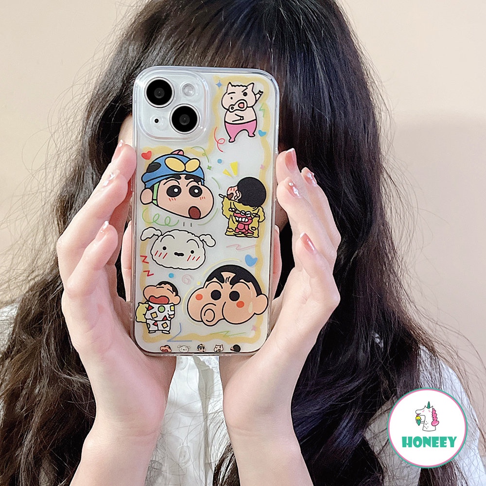 IPHONE Case Crayon Shin-chan Kartun Bening Kompatibel Untuk Iphone14 13 12 Pro Max Casing Iphone11 XR XS 7Plus 8Plus Clear Shockproof Back Cover