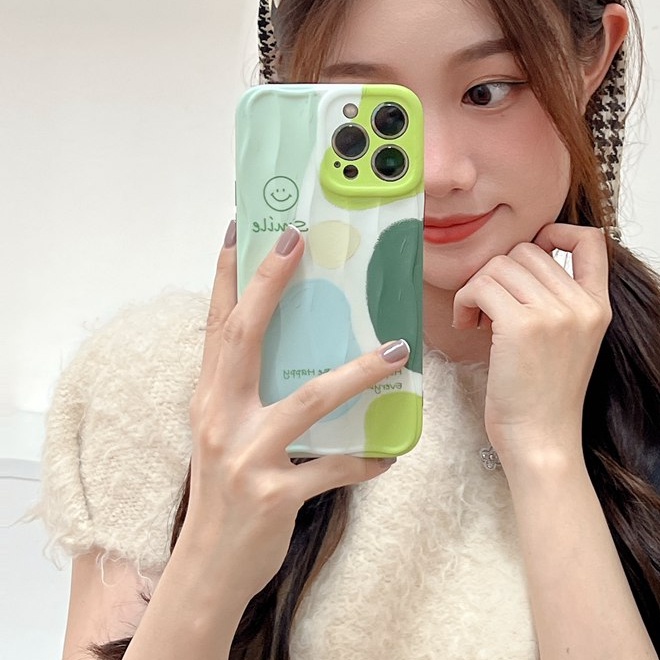 INS Blue Green Smile Soft Silicon Case HP iP iPhone 14 + Plus 12 13 Pro Max 11 IMD Casing Apple