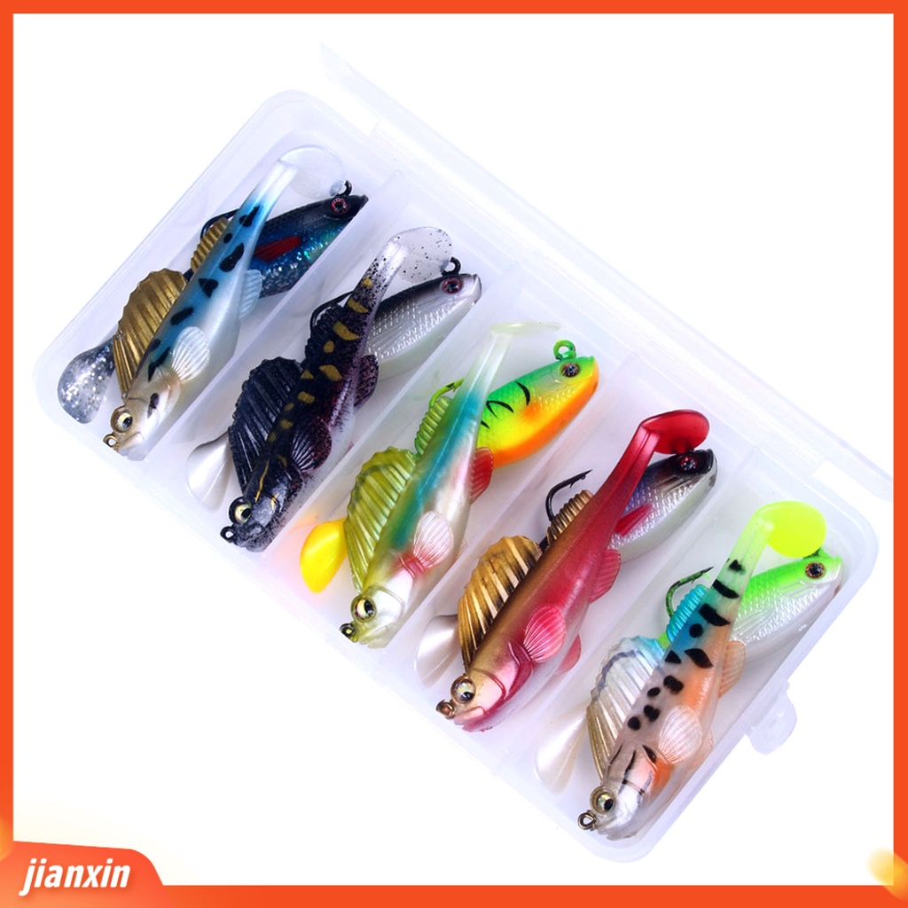 (In Stock) 10Pcs /Set Umpan Pancing Reusable 3D Penampilan Warna-Warni Lembut Melompat Ikan Umpan Kait Tunggal Swimbait Untuk Outdoor