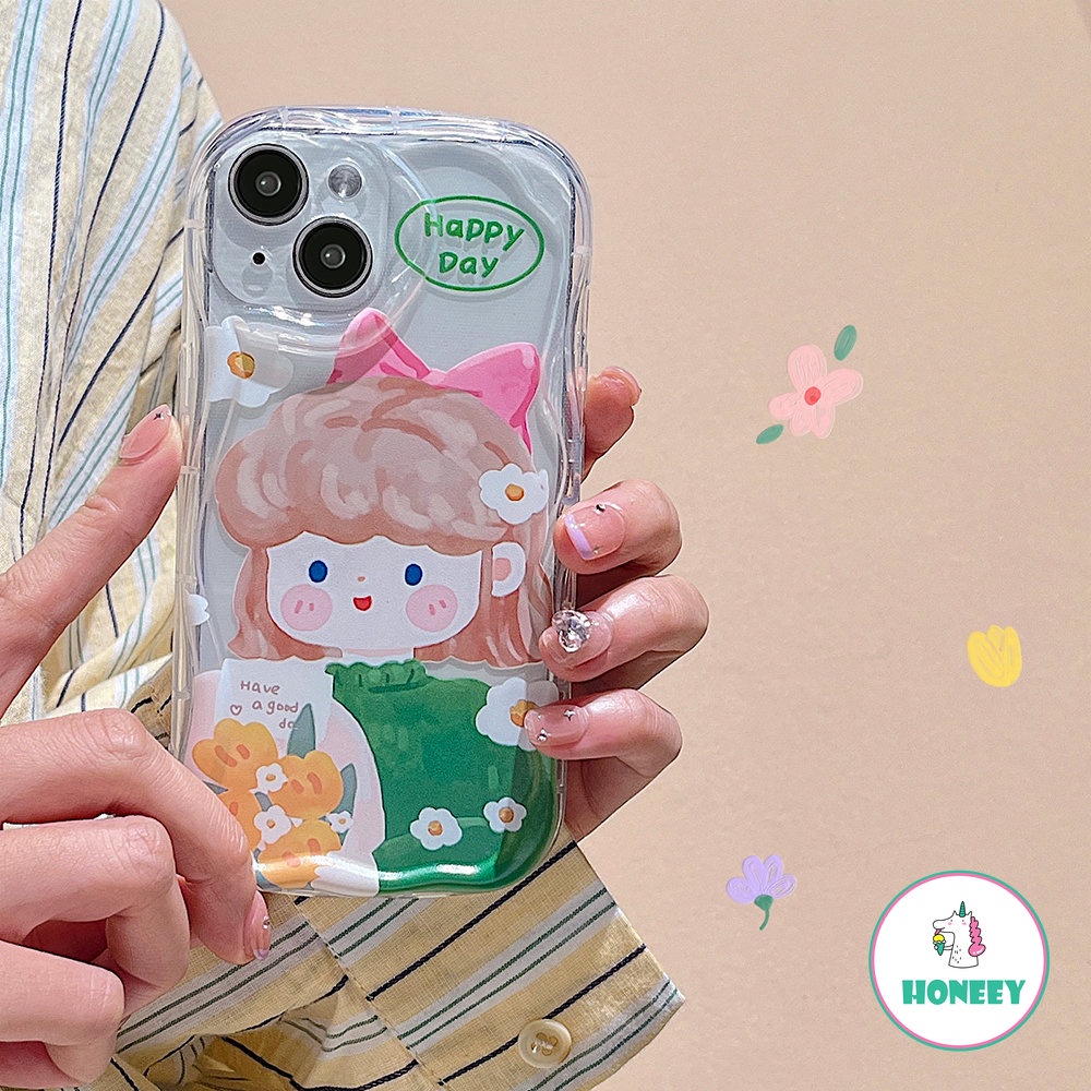 Colorful Graffiti Bow Girl Phone Case Kompatibel Untuk iPhone 14 Pro Max 13 12 Pro Max Casing iPhone 11 Pro Max Clear Air Cushion TPU Phone Cover