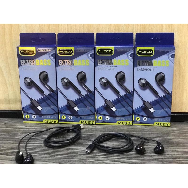 HEADSET HANDSFREE FLECO FL-75C EXSTRA BASS NEW JACK KABEL TYPE C PLUG IN EARPHONE