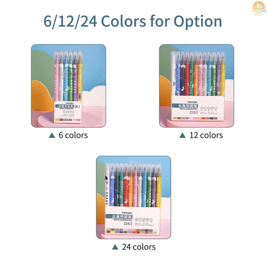 In Stock 12warna Spidol Metalik 1-2mm Brush Pen Spidol Untuk Mewarnai Tip Halus Warna Cerah Cepat Kering Tidak Beracun Untuk Artis Anak Dewasa Buku Pewarna Foto Scrapbooking Sto