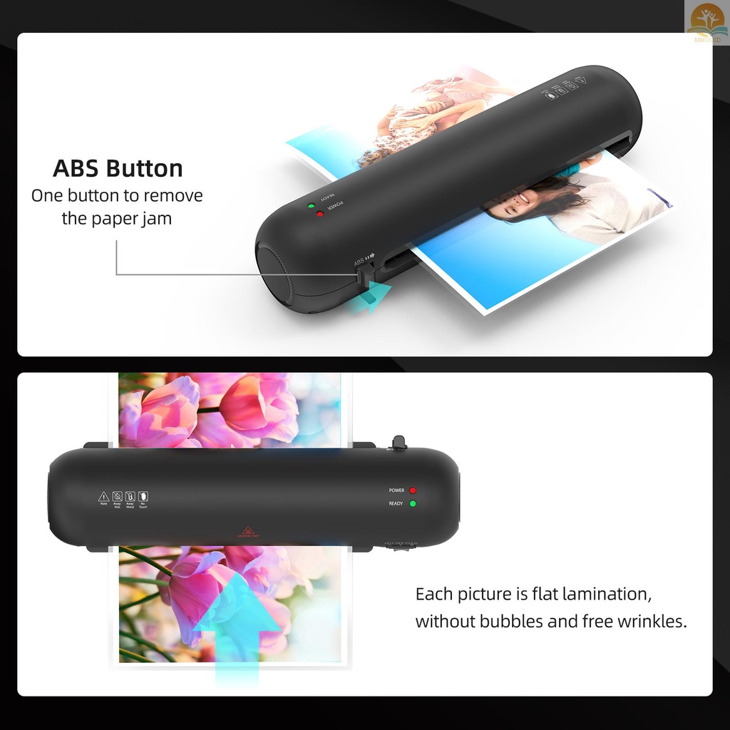 In Stock Set Mesin Laminator Desktop Ukuran A4 Laminasi Panas Dan Dingin 2 Sistem Rol Lebar 9inci Max Dengan Pemotong Kertas Trimmer Rounder Hole Puncher Binding Hoop Cocok Untuk A