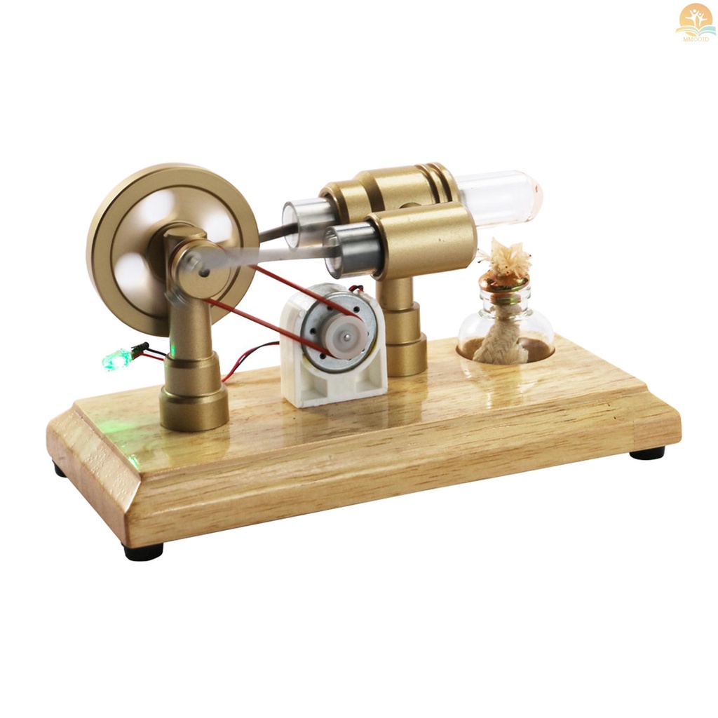 In Stock Hot Air Stirling Mesin Generator Listrik Model Motor Dengan Lampu LED Flywheel Design Percobaan Sains Dengan Dasar Kayu DIY Edukasi Mainan Untuk Guru Dewasa Anak Scho