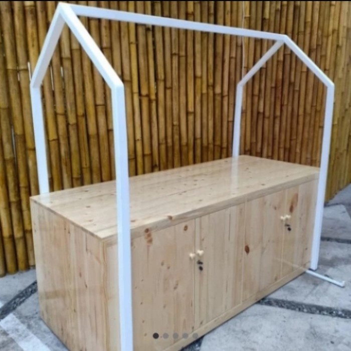booth serbaguna full kayu / grobak booth minuman minimalis murah