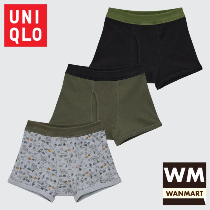 UNIQLO Boys Briefs Celana Dalam Boxer Katun Anak Laki-Laki Olive 3 Pcs