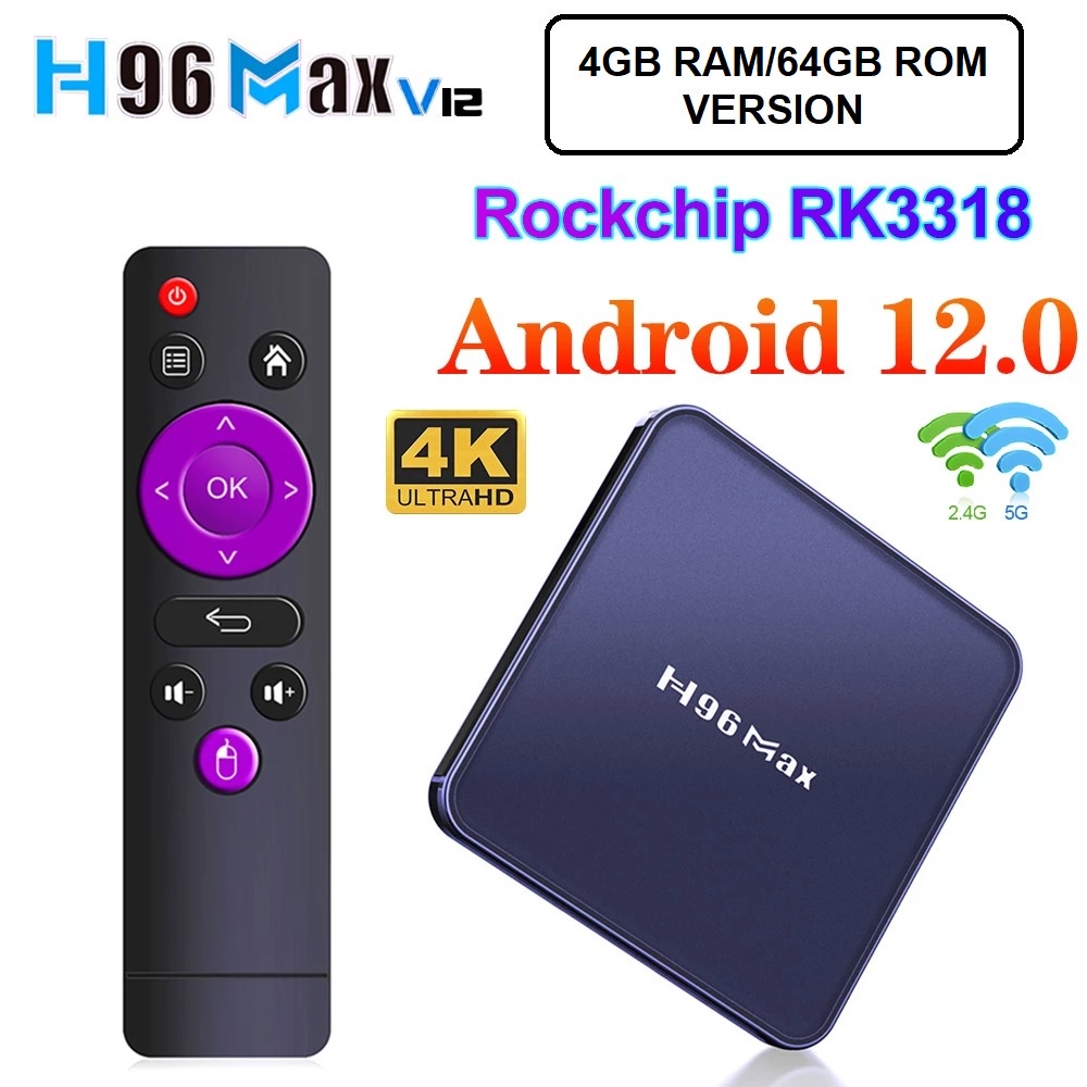 AKN88 - H96 MAX V12 - Android 12 Smart TV Box 4K UHD - RAM 4GB ROM 64GB