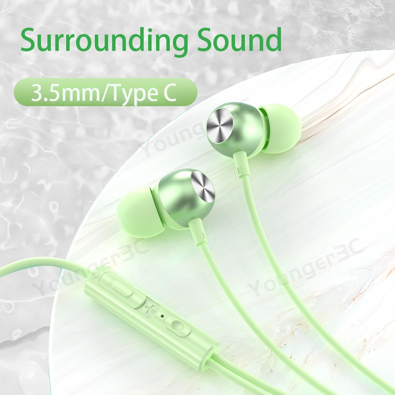 Macaron Digital Audio Headphone 3.5MM Tipe C Metal In Ear Wired Headset Subwoofer 9D Heavy Bass Metal Earplug