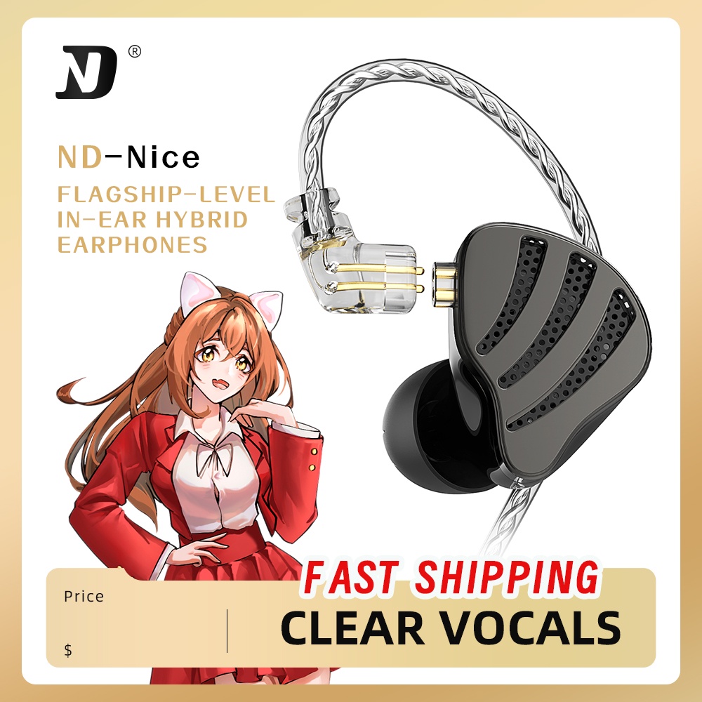 Nd Nice 1DD+1BA In Ear Monitor Earphone Dengan OFC Silver Plated Wired Noise Cancelling Earbuds Headset Olahraga