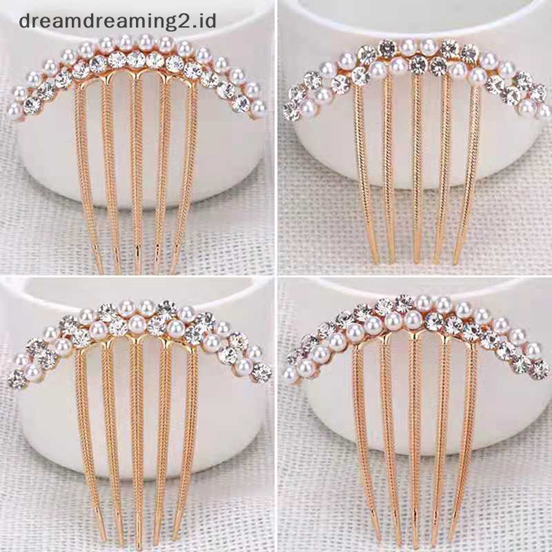 (drea) 5gigi Sisir Sisi Rambut Mutiara Kristal Hairpin Comb Wedding Bridal Berlian Imitasi Mutiara Kristal Sisir Rambut Cakar Hairpin Hiasan Rambut Aksesori //