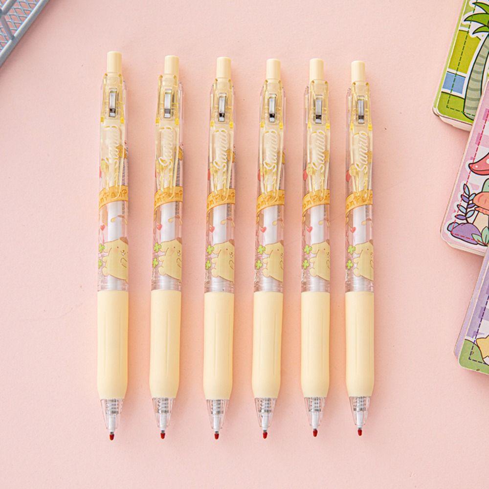 LANFY 6pcs/set My Melody Kuromi Neutral Gel Pen, Tinta Hitam Anime Kartun Press Gel Pen Set, Pena Tulisan Kawaii ST Nib Bolpoin Untuk Alat Tulis