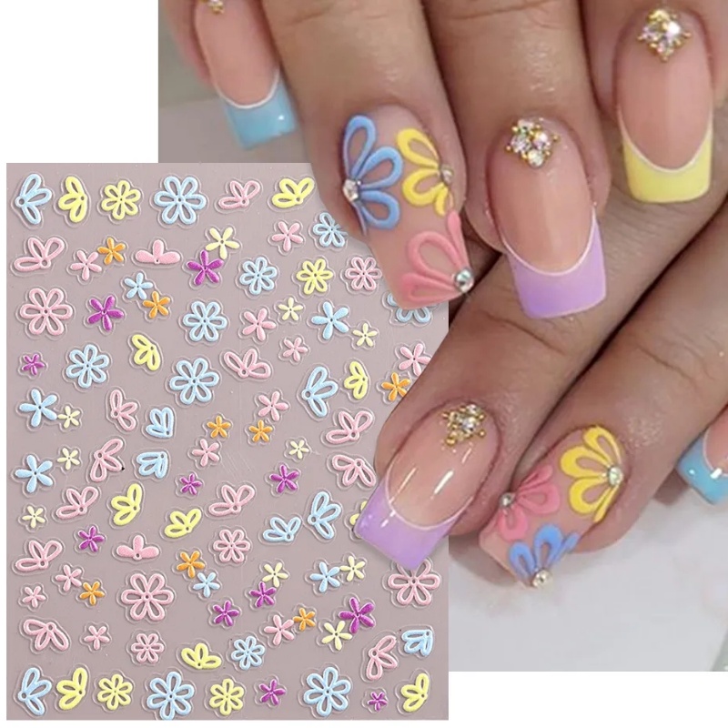 [Fitur] 1pc Stiker Kuku Bunga Perekat Diri 3D/stiker Kuku Bunga Segar/DIY Nail Art Paster/Daisy Kecil Manicure Decor/Alat Kuku/Aksesoris Kuku Untuk Wanita